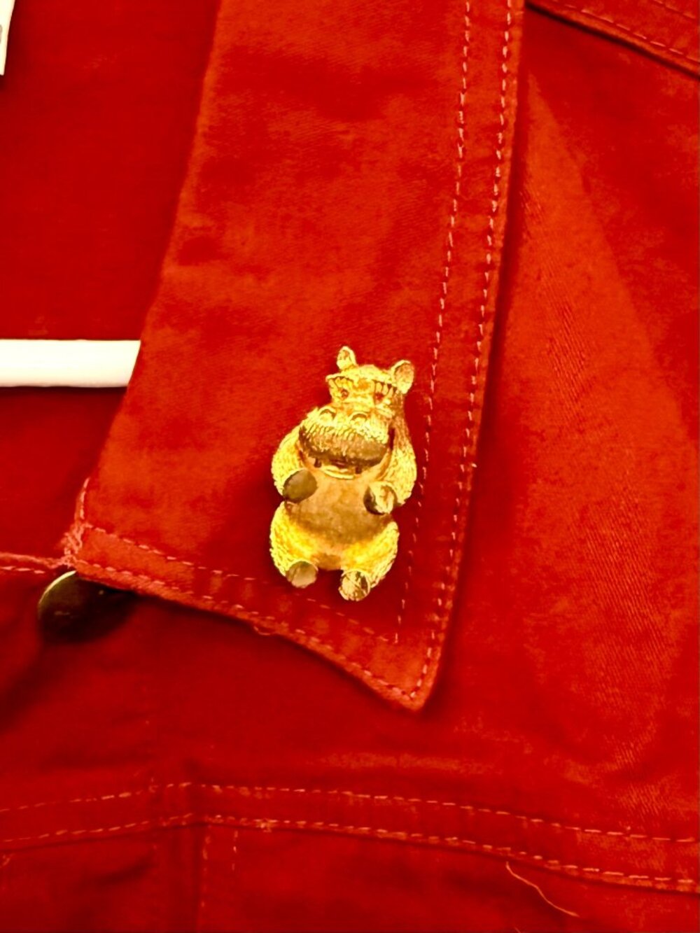 Vintage Daria Hippo Brooch Gold Tone Red Eyes Hippopotamus Animal Pin